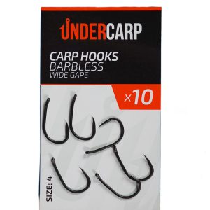 Carp Hooks Teflon WIDE GAPE Barbless 4 undercarp