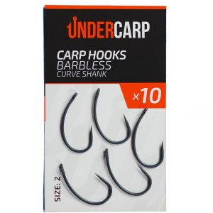 Carp Hooks Teflon CURVE SHANK Barbless 2 undercarp